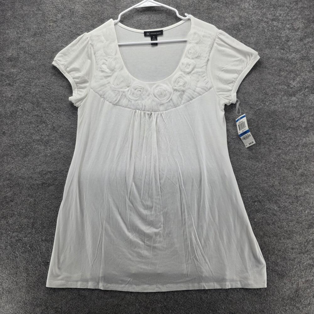 INC International Concepts Shirt Womens XL White Rosette Trim Scoop Neck Tunic
